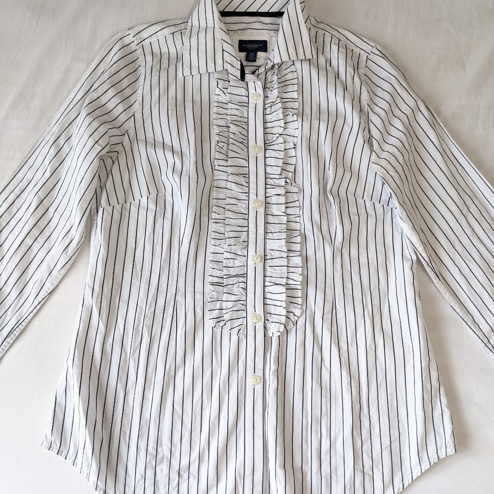 American Eagle Outfitters Striped Ruffle Button Down Shirt Size 10